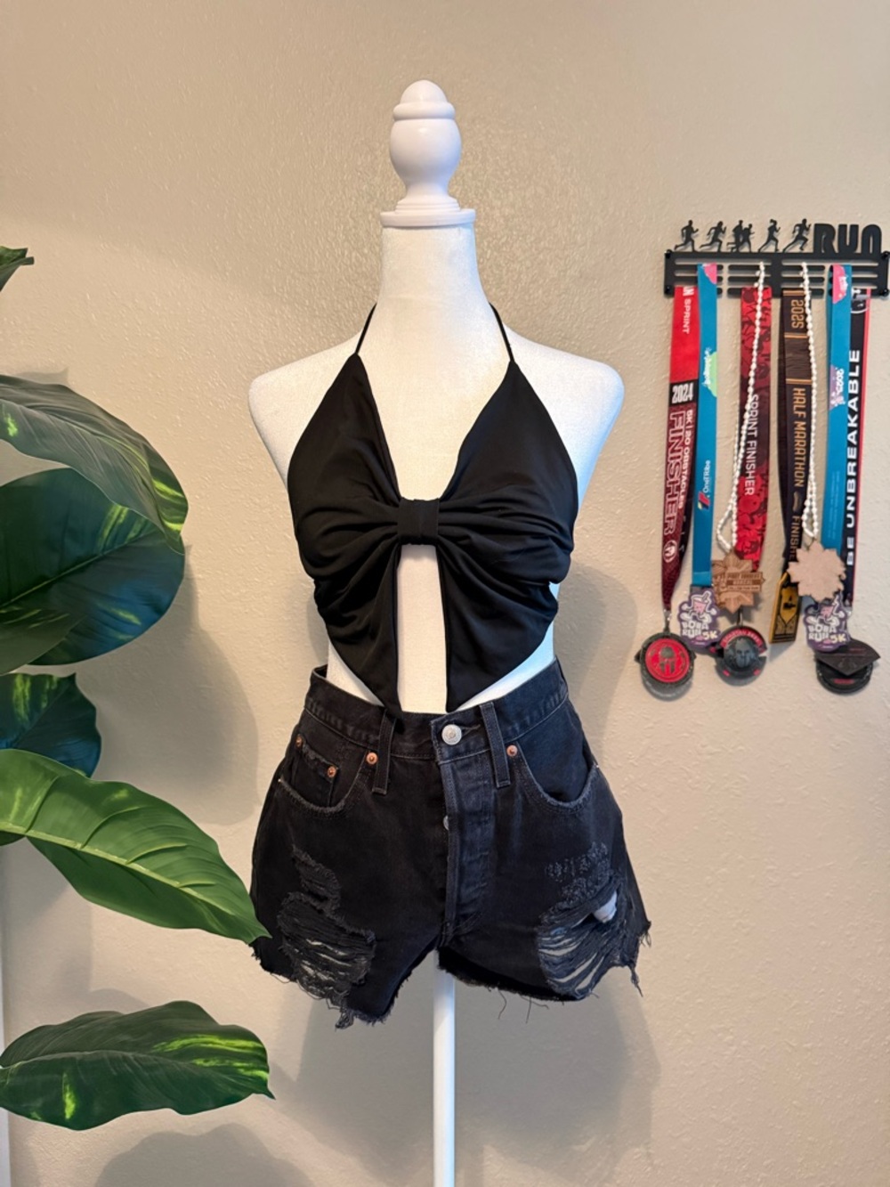 Levi's 501 Black High Waist Distressed Denim Shorts